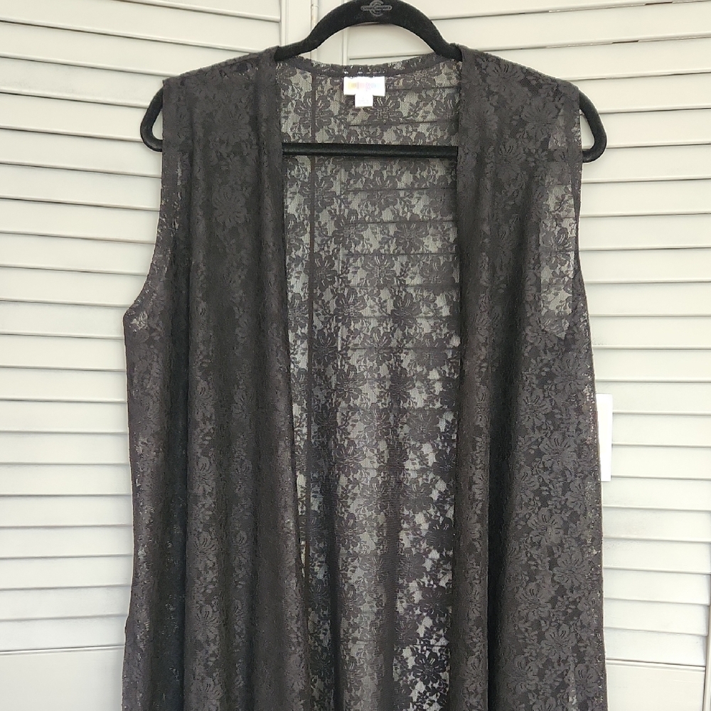 NWT Lularoe Joy Open Duster Black Floral Lace Long Maxi Enchanting Feminine